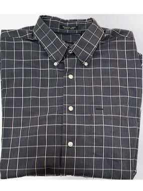 Van Heusen Wrinkle free/Stain Shield Size 16-16 1/2(Large) Dark Gray Plaid Shirt